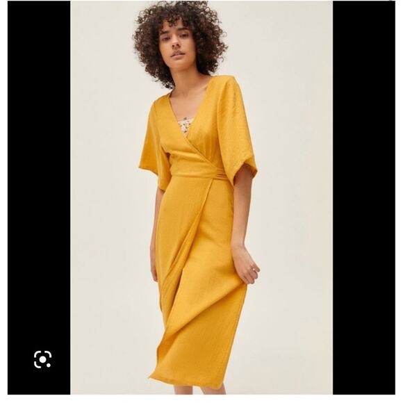 NWT urban outfitters yellow print wrap short sleeved dress size small - Picture 14 of 14